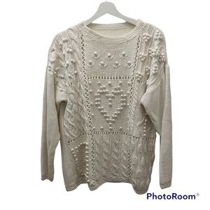 Light Beige Knit Bobble Stitch Sweater 100% cotton size M